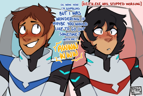 pngpotpies:the lion comms aren’t really the most private place to ask keith on a date, lance