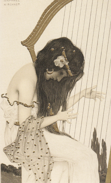 books0977:Harpist. Greek Virgins series (1900). Raphael Kirchner (Austrian, Art Nouveau, 1876-1917).