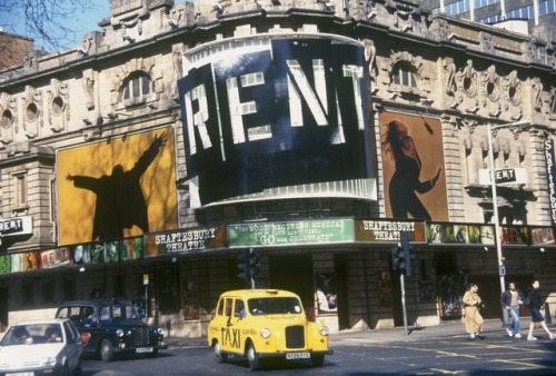 capturetheatre:The marquee for Rent at the Shaftesbury Theatre London, 1998