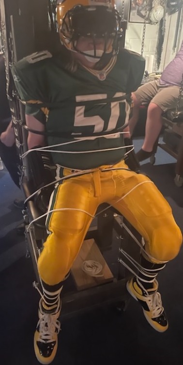 A recent visit to the Grand Central Dungeon found me tied up in my Packers football gear while other