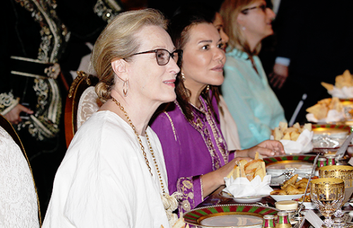 Meryl Streep, Sasha Obama, Princess Lalla Meryem, Michelle Obama, Princess Lalla Salma and Malia Oba