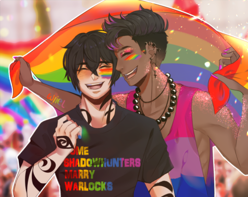 wiiel:HAPPY PRIDE !!!!  ️‍ Redraw of my previous Malec pride piece.I cringe everytime I see the ol