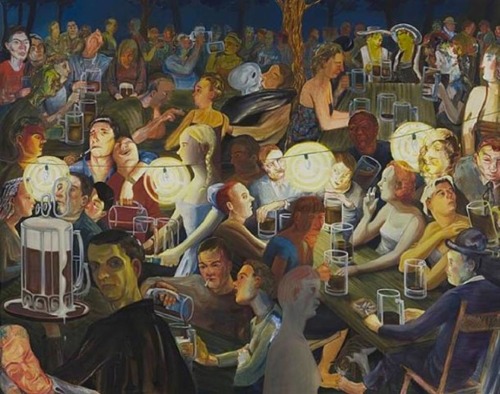 Beer Garden at Night    -    Nicole Eisenman  2007American b.1960-Oil on canvas, 165 x 208.3 cm. (65