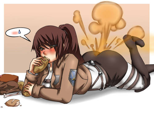 lazei-artist:A request for blastahmastuh on DA of Sasha from Attack on Titan farting while pigging o