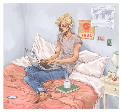 icarus-drunk:an enjolras (avec hair bun ahhh !!) this was a collab with ALNM podcast- if any of you 