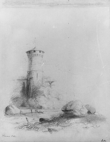 Landscape with Tower (from McGuire Scrapbook), Thomas Cole, American Decorative ArtsGift of James C.