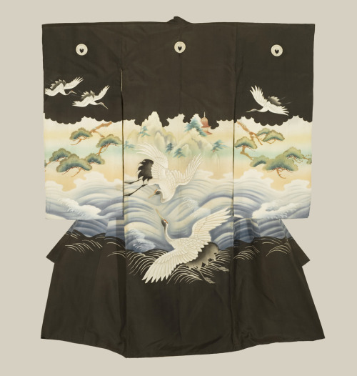 A fine plain silk miyamairi kimono worn during ceremonial anointment at a Shinto shrine, featuring y