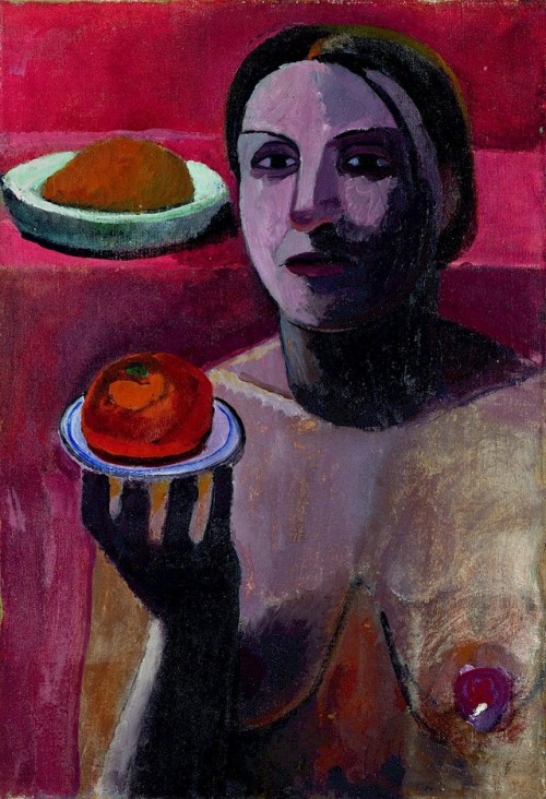 ec-phrasis:Paula Modersohn-Becker, Italian woman with a plate in her raised hand, 1906