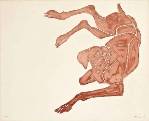 theegoist:Elisabeth Frink (English, 1930-1993) - Viszla A (Wiseman 124), etching and aquatint in col