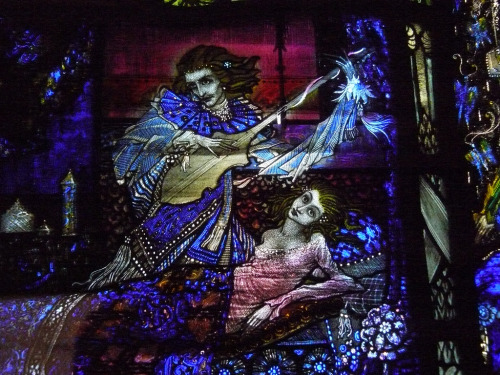 prehistoric-juliet:Harry Clarke, 1924, stained glass window based on John Keats’ poem “The Eve of St