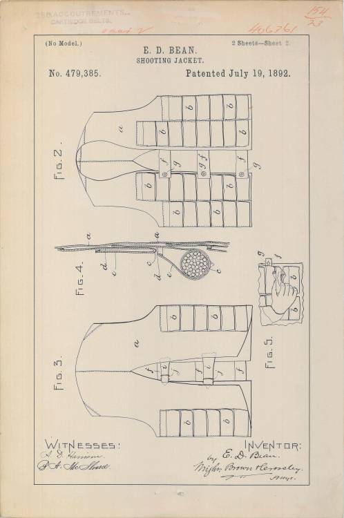 Patent Drawing for E. D. Bean’s Shooting Jacket, 07/19/1892