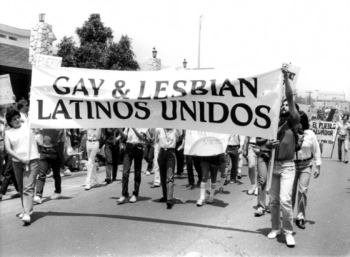 gay &amp; lesbian latinos unidos marching at the los angeles christopher street west pride parad