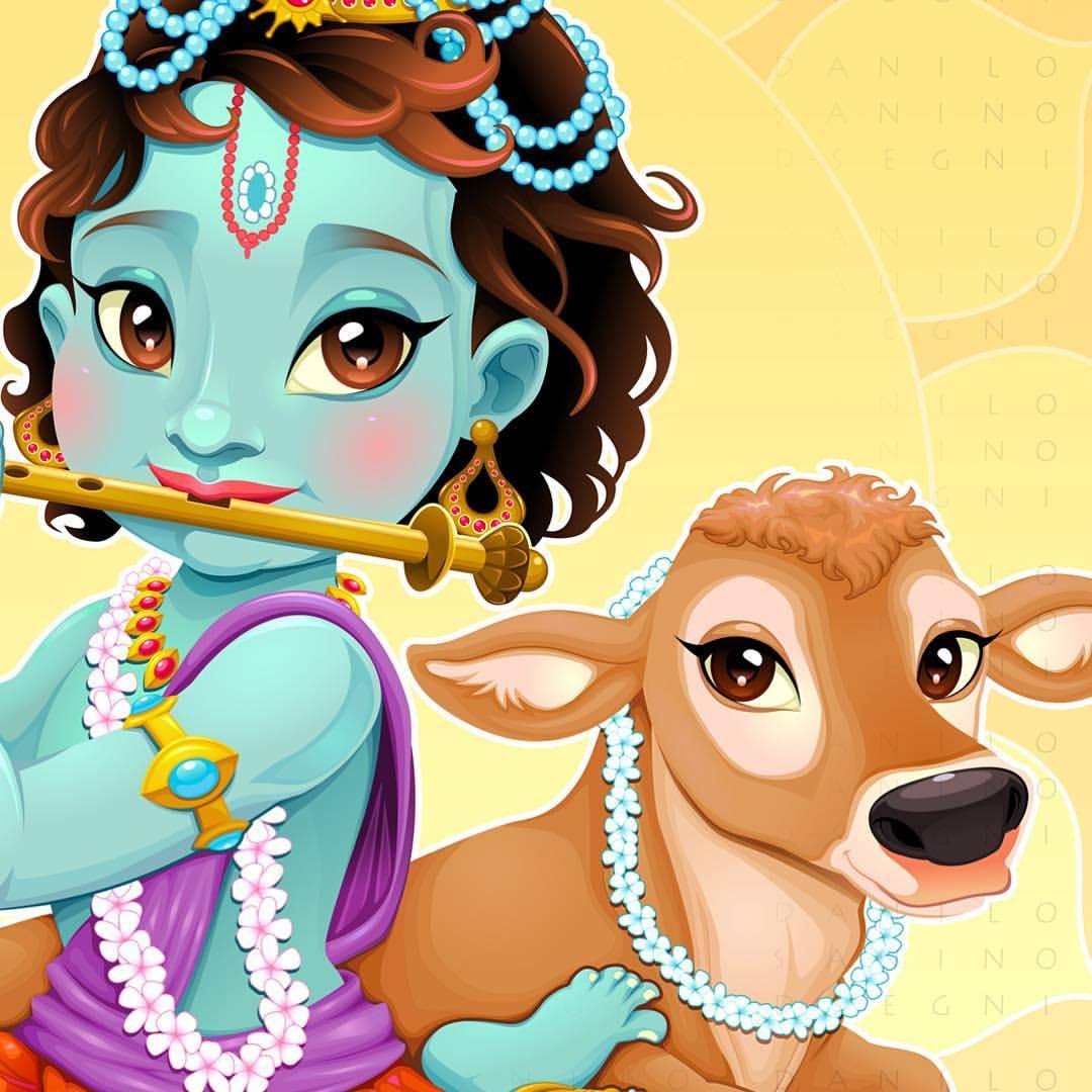 Ddraw_illustrations — - Baby Krishna with sacred cow - vector...