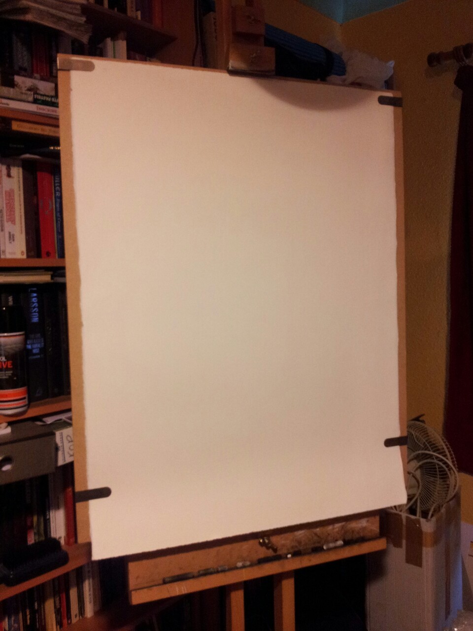 My grandiose plan for a big drawing suffers its first setback as I discover that the paper is slightly too big for my largest drawing board.
Back to the er… drawing board … I guess…