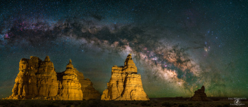 Milky Way arching over Southern Utah sandstone hoodoos [OC][2048x887]