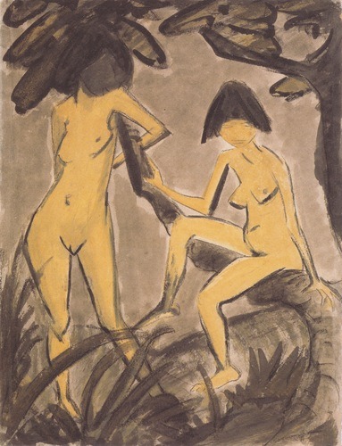 Zwei Weibliche Akte Am Baum, 1925, Otto Mueller