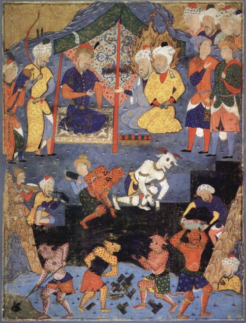 qasirgame:Iskandarnama - Kamal ud-Din Behzad 1495 Majnun in Layla’s camp - Shaykh Muhammad 1550s Nig