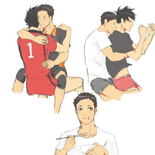 c0nstress:  kurodai cuddling + an eating daichi  