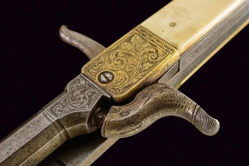 Double barrel percussion knife pistol by Delhaxhe, Belgium, mid 19th century.from Czerny’s Internati
