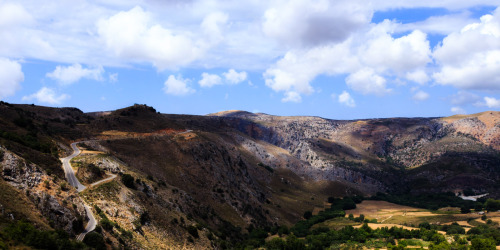 Landscape shot -  a road winding through the mountains in the Rethymno municipality near Spili.