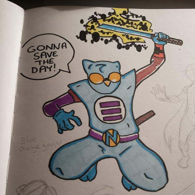 End my day with Ninja Nerd.* One thing I need to do is get some flesh tone markers. The brown tones I have don’t do it for me. I need to start re-writing as well.
*After the game I’m going right back to work. Go Ravens!
#cartooning #superheroes