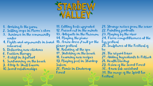 sleepydew-valley:I don’t know if anyone is doing this, but I thought to make a stardew valley versio