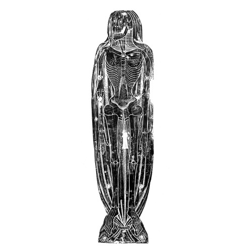 Shrouded skeleton from a 15th-century funerary monument, ca. 1860