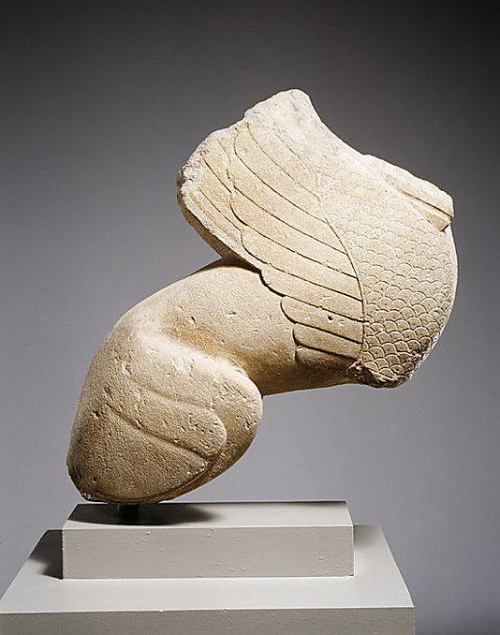 dwellerinthelibrary: Ancient Greek statue of a sphinx at the Met. Missing limbs and head, it’s