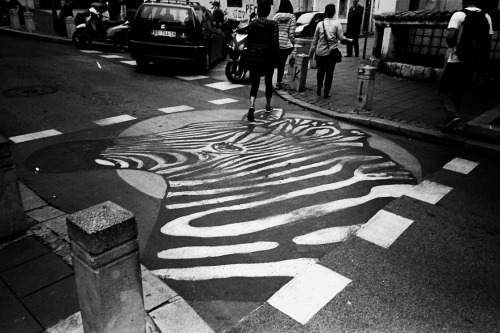 Zebra crossing in Belgrade, Serbia {Ricoh GR1 and Kodak Tmax 400}