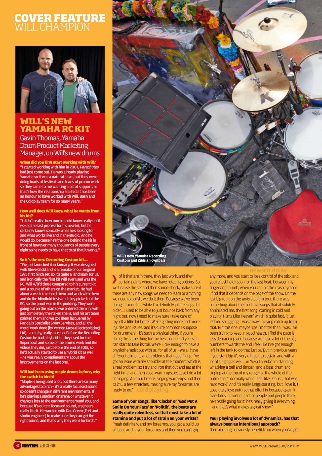 Coldplay News — Will Champion for Rhythm Magazine - August 2016