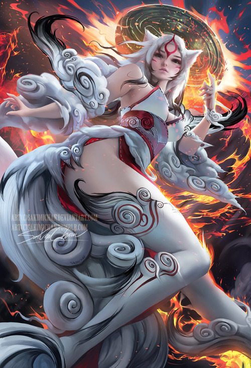 sakimichan:   My take on Amaterasu from Okami in human form :) it’s an interesting piece the work on !nude,PSD high res,steps,vid etc>https://www.patreon.com/posts/8801438  