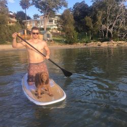 take2intotheshower:  Luke Mitchell and Alfie boating Down Under (because some of us need cheering up right now)lukemitchell17: “Showing Alfie that Cronulla life 🙌🐶🇦🇺”  