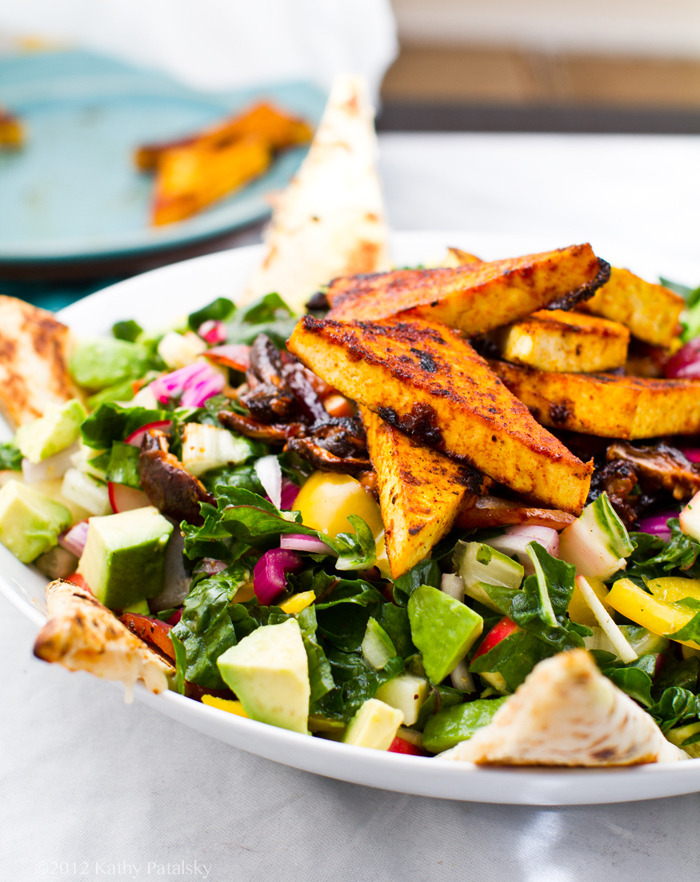 foodopia:  avocado chard salad with shittake mushrooms and bbq tofu: recipe here