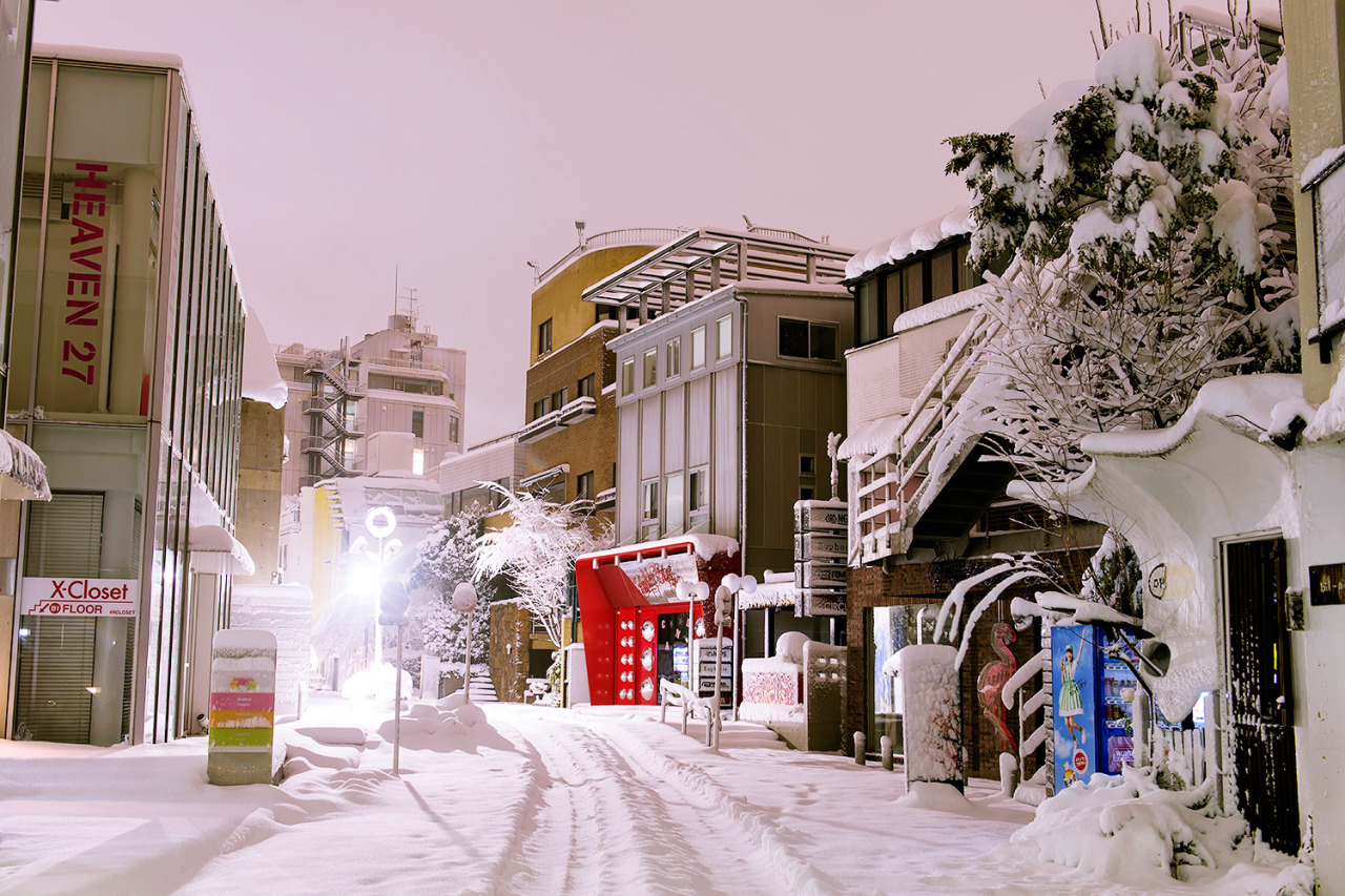 tokyo-fashion:  Super snowy Harajuku at 2am on Valentine’s Day night 2014. These