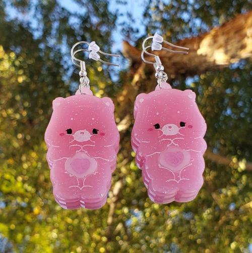 Pink Love-A-Lot Bear Carebear Earrings //ResinConfessionShop