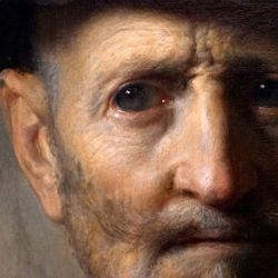 parkstone-international:  The detail and expression of that look…  Rembrandt, “An old man in military costume”. 1630 