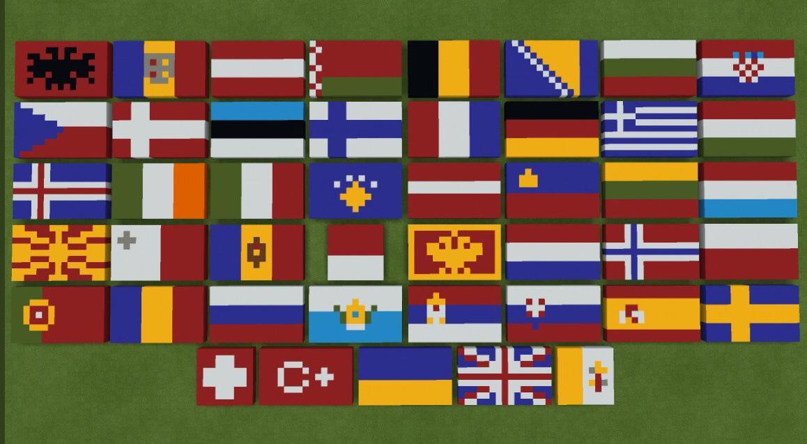 Made some flags, Can you name them all? Hint: they're all in europe :  r/Minecraft