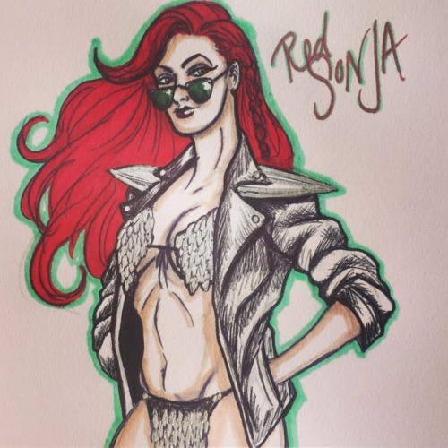 Red Sonja doodle. She’s digging the modern accessories. #redsonja #doodle #sketch