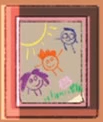 The drawings up on the wall of the house (presumably) drawn by Lars when he was little