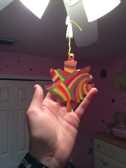 that-arrogant-boy:  that-arrogant-boy:  why does my 10 year old sister have a canadian gay pride marijuana leaf hanging off her fan  it’s like the embodiment of a republican’s holy trinity of fears 