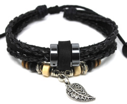 affiliateshopm:  A457 Ethnic Black Leather Adjustable Bracelet Handmade Jewelry Cuff Women/Men`sView Post