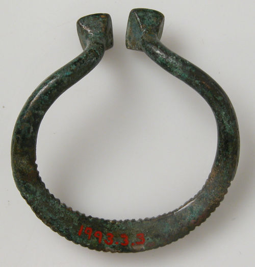 Bronze ring from a penannular brooch (Anglo-Saxon, 800s).  Itsdimensions are 4.7 x 4.5 x 1.6 cm.