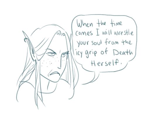 tazdelightful: [ID: A five panel digital sketch comic. Lup is an elf woman with long hair and freckl