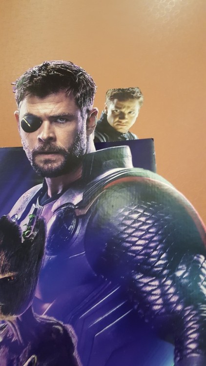 seachick: Shout out to whoever taped Hawkeye to the back of the Infinity War standee in the theater
