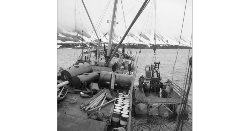 1959. At Jan Mayen in the Artic Sea North of Norway. A Loran C station is being built … and a