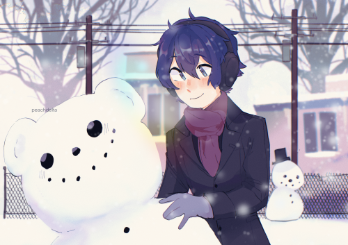 my secret santa piece for the persona secret santa on twitter! they asked for naoto building a snowm