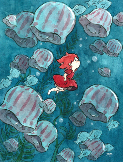 michellehiraishi:This is my Ponyo inspired piece for the “Crazy 4 Cult” show at Gallery 1988 West! T