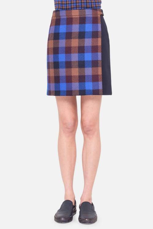 Check Wool Wrap Skirt