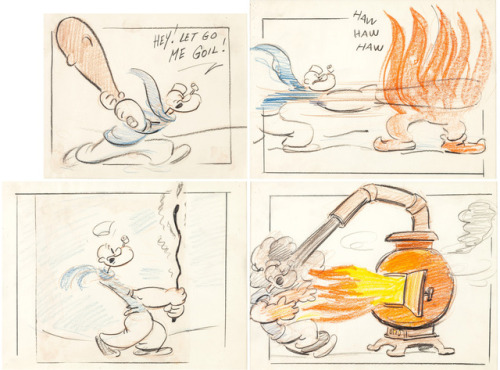 talesfromweirdland:Popeye storyboards from the late 1940s. Almost no animation needed: the drawings 