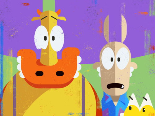 popgeometry:  Rocko & Hef (and Spunky!) - Day 24 of 100 days of pop culture portraits by Alan D.  Saturday’s Double Feature, to portraits in one! PRNTS! 